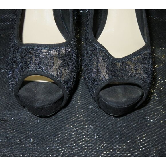 Guess Black Leather & Lace Mesh Platform Stiletto Pumps sz 9.5 - Picture 2 of 10